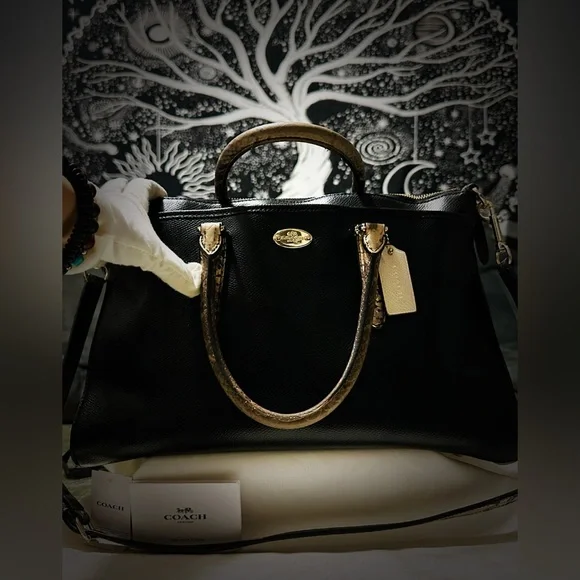 Vintage style Y2K Coach Black Satchel with Brown Accents tote shoulder bag - Picture 6 of 17